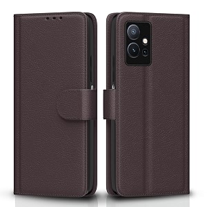 pikkme flip cover for vivo t1 5g  vivo y75 5g  iqoo z6 5g  leather finish  shockproof with card pockets amp wallet stand  ultimate protection casecoffee