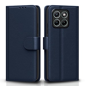 pikkme flip cover for motorola moto edge 70 fusion 5g leather finish  inside tpu with card pockets  wallet stand and shock proof  complete protection flip case blue