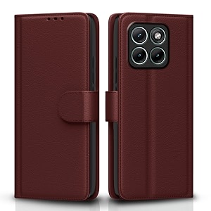 pikkme flip cover for motorola moto edge 70 fusion 5g leather finish  inside tpu with card pockets  wallet stand and shock proof  complete protection flip case brown