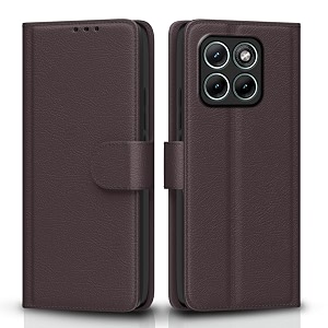 pikkme flip cover for motorola moto edge 70 fusion 5g leather finish  inside tpu with card pockets  wallet stand and shock proof  complete protection flip case coffee