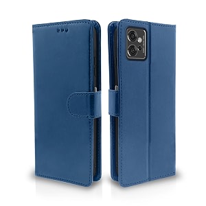 pikkme flip cover for motorola moto g32  leather finish  shockproof with card pockets amp wallet stand  ultimate protection caseblue