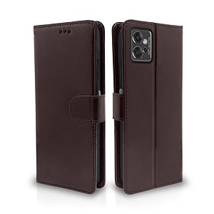 pikkme flip cover for motorola moto g32  leather finish  shockproof with card pockets amp wallet stand  ultimate protection casecoffee