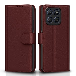 pikkme flip cover for motorola moto g37 power 5g leather finish  inside tpu with card pockets  wallet stand and shock proof  complete protection flip case brown