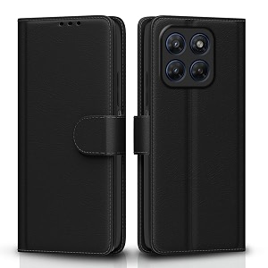 pikkme flip cover for motorola moto g37 5g leather finish  inside tpu with card pockets  wallet stand and shock proof  complete protection flip case black