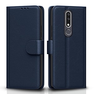 pikkme flip cover for nokia 31 plus leather finish  inside tpu with card pockets  wallet stand and shock proof  complete protection flip case blue