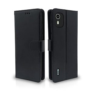 pikkme flip cover for nokia c12  nokia c12 pro  leather finish  shockproof with card pockets amp wallet stand  ultimate protection case black