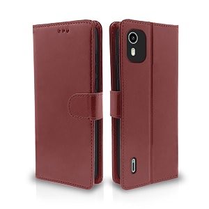 pikkme flip cover for nokia c12  nokia c12 pro  leather finish  shockproof with card pockets amp wallet stand  ultimate protection case brown