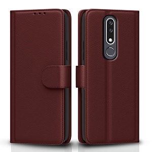 pikkme flip cover for nokia  leather finish  shockproof with card pockets amp wallet stand  ultimate protection casebrown