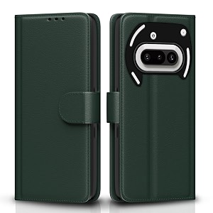 pikkme flip cover for nothing phone 3a 5g leather finish  inside tpu with card pockets  wallet stand and shock proof  complete protection flip casegreen