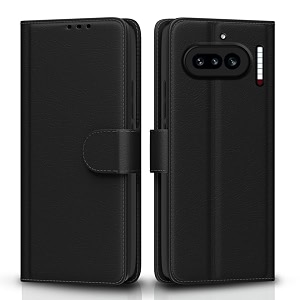 pikkme flip cover for nothing phone 4a 5g leather finish  inside tpu with card pockets  wallet stand and shock proof  complete protection flip case black