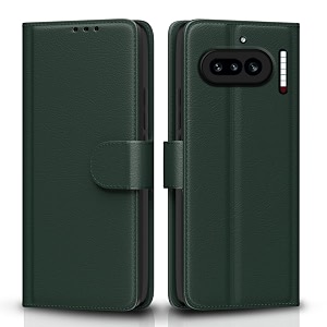 pikkme flip cover for nothing phone 4a 5g leather finish  inside tpu with card pockets  wallet stand and shock proof  complete protection flip case green