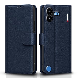 pikkme flip cover for nothing phone 4b 5g leather finish  inside tpu with card pockets  wallet stand and shock proof  complete protection flip case blue