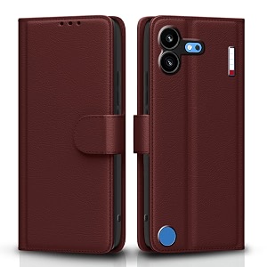 pikkme flip cover for nothing phone 4b 5g leather finish  inside tpu with card pockets  wallet stand and shock proof  complete protection flip case brown