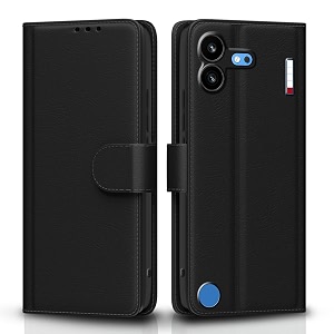 pikkme flip cover for nothing phone 4b 5g leather finish  inside tpu with card pockets  wallet stand and shock proof  complete protection flip case black
