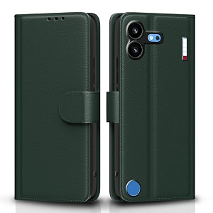 pikkme flip cover for nothing phone 4b 5g leather finish  inside tpu with card pockets  wallet stand and shock proof  complete protection flip case green
