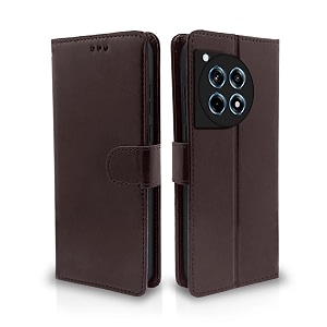 pikkme flip cover for oneplus 12r 5g  leather finish  shockproof with card pockets amp wallet stand  ultimate protection casecoffee