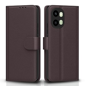 pikkme flip cover for oneplus 15r 5g leather finish  inside tpu with card pockets  wallet stand and shock proof  complete protection flip case coffee