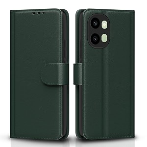 pikkme flip cover for oneplus 15r 5g leather finish  inside tpu with card pockets  wallet stand and shock proof  complete protection flip case green