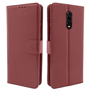 pikkme flip cover for oneplus 6t  leather finish  shockproof with card pockets amp wallet stand  ultimate protection casebrown