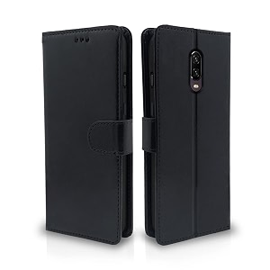 pikkme flip cover for oneplus 6t  leather finish  shockproof with card pockets amp wallet stand  ultimate protection caseblack