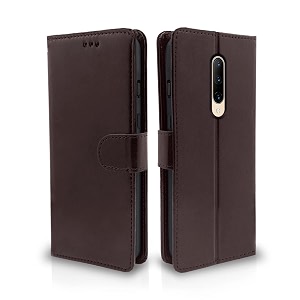 pikkme flip cover for oneplus 7 pro  leather finish  shockproof with card pockets amp wallet stand  ultimate protection casecoffee