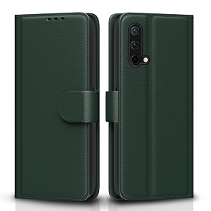 pikkme flip cover for oneplus nord ce 5g leather finish  inside tpu with card pockets  wallet stand and shock proof  complete protection flip casegreen