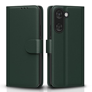 pikkme flip cover for oneplus nord ce5 5g leather finish  inside tpu with card pockets  wallet stand and shock proof  complete protection flip casegreen