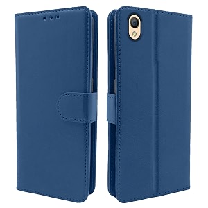 pikkme flip cover for oppo a37  leather finish  shockproof with card pockets amp wallet stand  ultimate protection caseblue