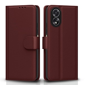 pikkme flip cover for oppo a38 4g  oppo a18 4g  leather finish  shockproof with card pockets amp wallet stand  ultimate protection case brown