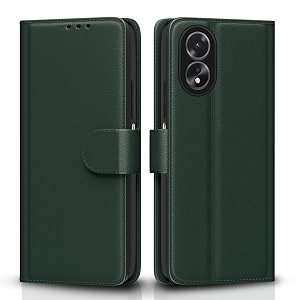pikkme flip cover for oppo a38 4g  oppo a18 4g  leather finish  shockproof with card pockets amp wallet stand  ultimate protection case green
