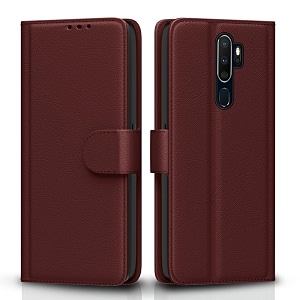 pikkme flip cover for oppo a5 2020  a92020  leather finish  shockproof with card pockets amp wallet stand  ultimate protection casebrown