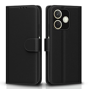 pikkme flip cover for oppo a5 pro 5g leather finish  inside tpu with card pockets  wallet stand and shock proof  complete protection flip caseblack