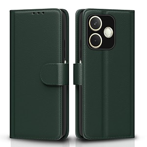 pikkme flip cover for oppo a5 pro 5g leather finish  inside tpu with card pockets  wallet stand and shock proof  complete protection flip casegreen