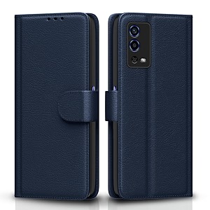 pikkme flip cover for oppo a55  leather finish  shockproof with card pockets amp wallet stand  ultimate protection case blue