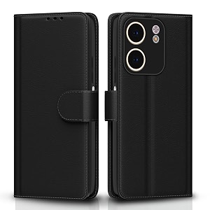 pikkme flip cover for oppo a5x  leather finish  shockproof with card pockets amp wallet stand  ultimate protection caseblack