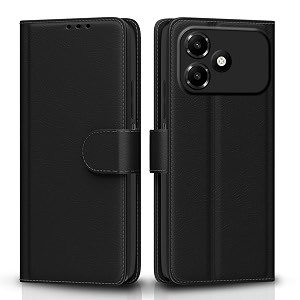 pikkme flip cover for oppo a6c leather finish  inside tpu with card pockets  wallet stand and shock proof  complete protection flip case black