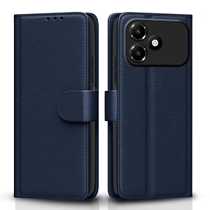 pikkme flip cover for oppo a6c leather finish  inside tpu with card pockets  wallet stand and shock proof  complete protection flip case blue