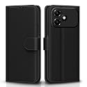 Pikkme Flip Cover for Oppo A6c Leather Finish | Inside TPU with Card Pockets | Wallet Stand and Shock Proof | Complete Protection Flip Case (Black)