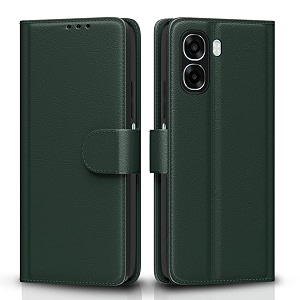pikkme flip cover for oppo a6x 5g leather finish  inside tpu with card pockets  wallet stand and shock proof  complete protection flip case green