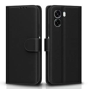 pikkme flip cover for oppo a6x 5g leather finish  inside tpu with card pockets  wallet stand and shock proof  complete protection flip case black