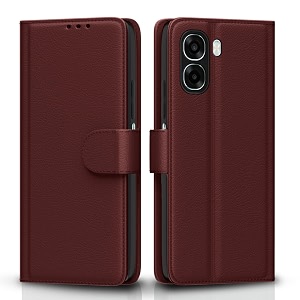 pikkme flip cover for oppo a6x 5g leather finish  inside tpu with card pockets  wallet stand and shock proof  complete protection flip case brown