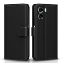 Pikkme Flip Cover for Oppo A6X 5G Leather Finish | Inside TPU with Card Pockets | Wallet Stand and Shock Proof | Complete Protection Flip Case (Black)