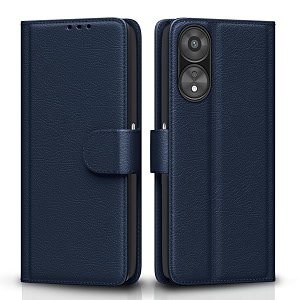 pikkme flip cover for oppo a78 5g  leather finish  shockproof with card pockets amp wallet stand  ultimate protection caseblue