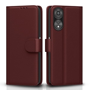 pikkme flip cover for oppo a78 5g  leather finish  shockproof with card pockets amp wallet stand  ultimate protection case brown