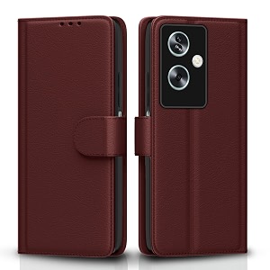 pikkme flip cover for oppo a79 5g  leather finish  shockproof with card pockets amp wallet stand  ultimate protection casebrown
