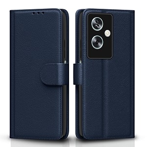 pikkme flip cover for oppo a79 5g  leather finish  shockproof with card pockets amp wallet stand  ultimate protection caseblue