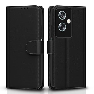 pikkme flip cover for oppo a79 5g flip cover  leather finish  shockproof with card pockets amp wallet stand  ultimate protection case black