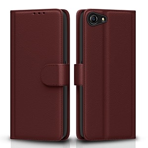pikkme flip cover for oppo a83 leather finish  shockproof with card pockets amp wallet stand  ultimate protection casebrown