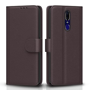 pikkme flip cover for oppo f11 leather finish  inside tpu with card pockets  wallet stand and shock proof  complete protection flip case coffee