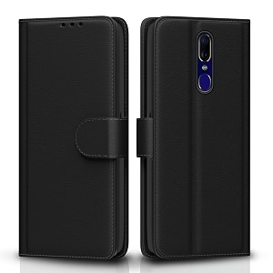pikkme flip cover for oppo f11 leather finish  inside tpu with card pockets  wallet stand and shock proof  complete protection flip case black